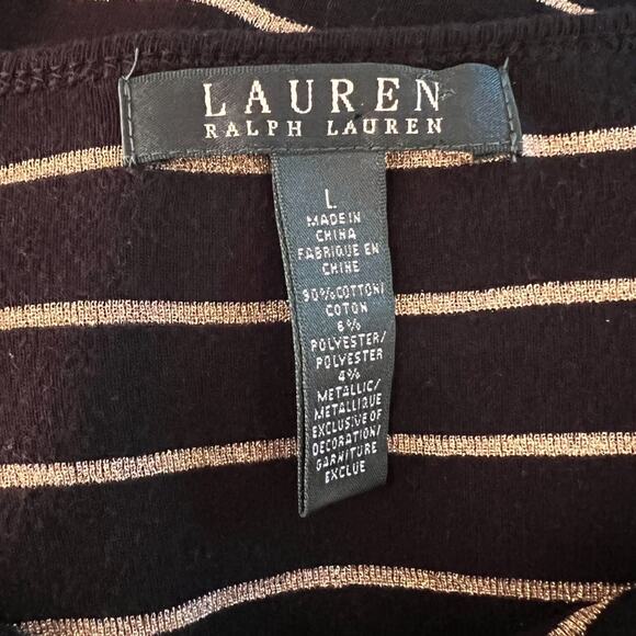 Ralph Lauren Classic Black W Gold Metallic Stripes Scoop Neck Long Sleeve Office - Picture 2 of 5